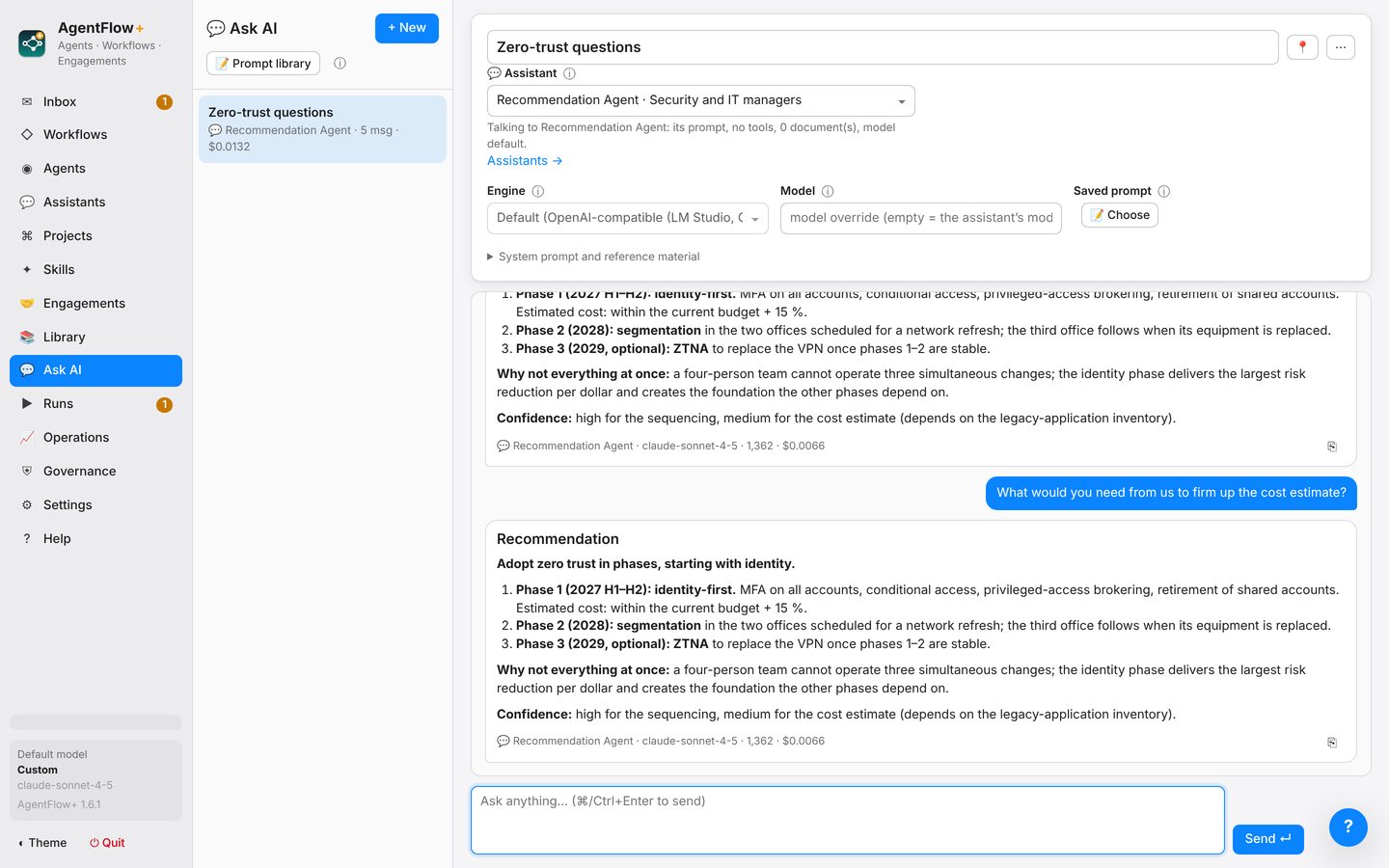 Ask AI conversation with an assistant persona