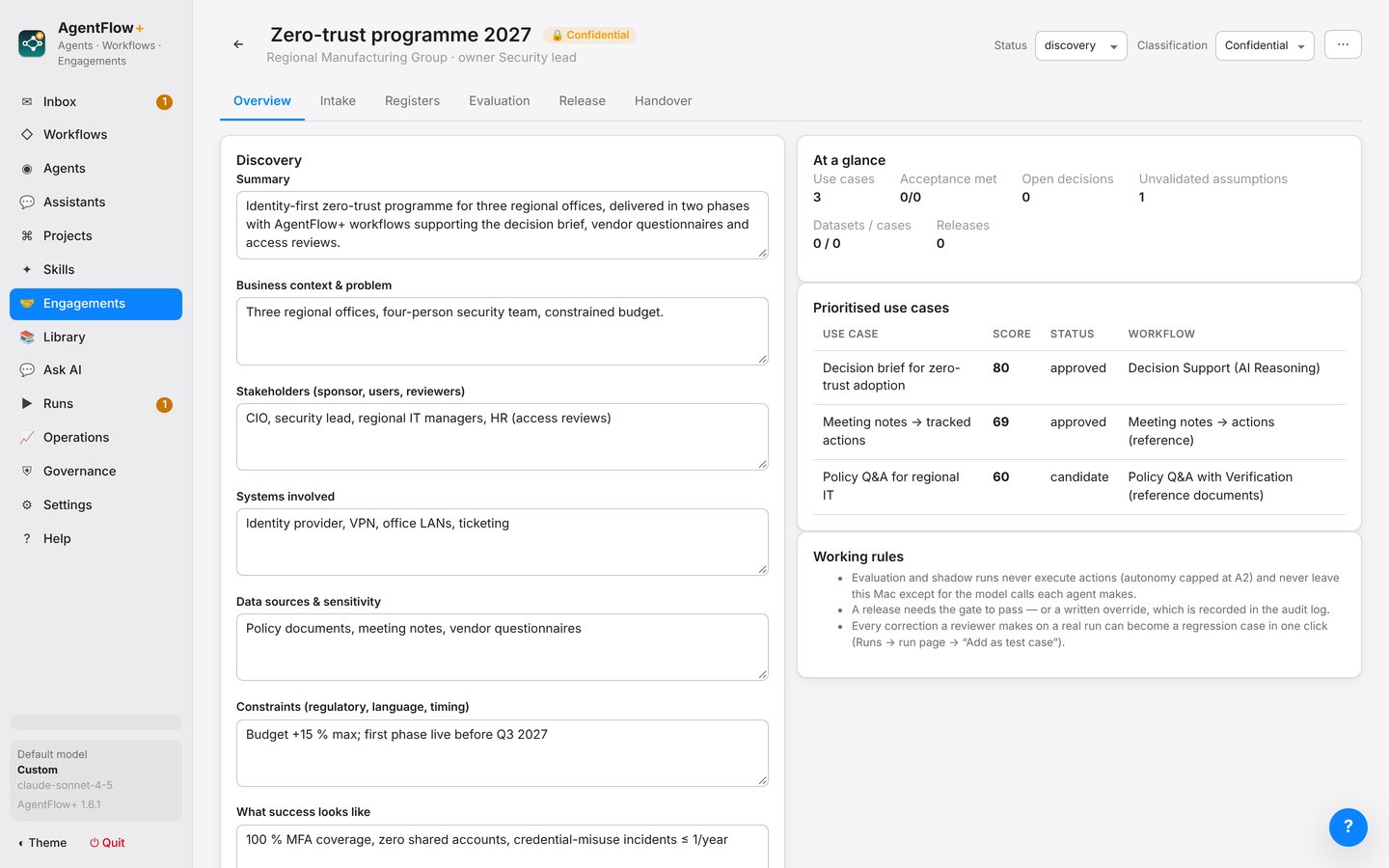 Engagement workspace with scored use cases