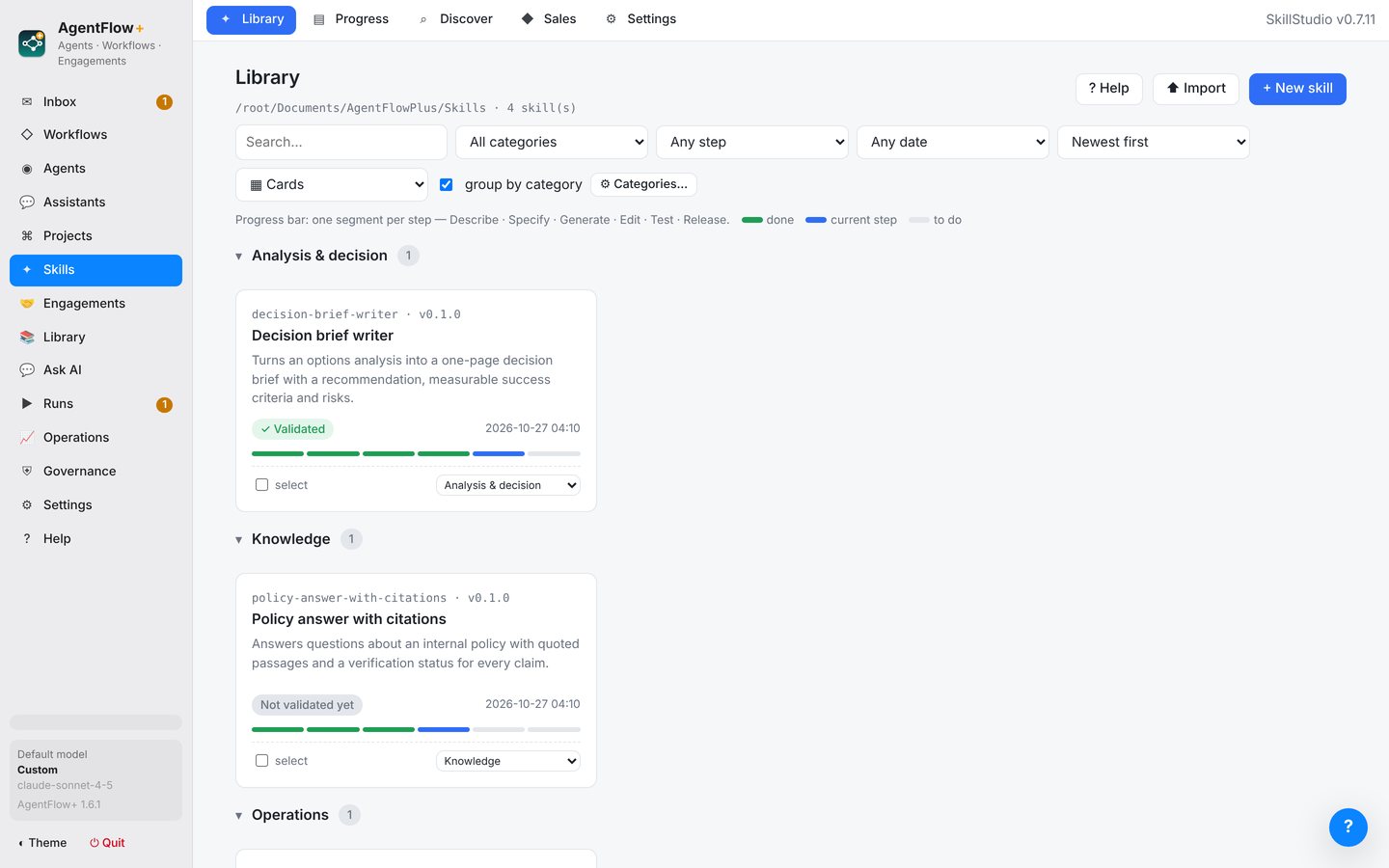 Skill Studio library inside AgentFlow+