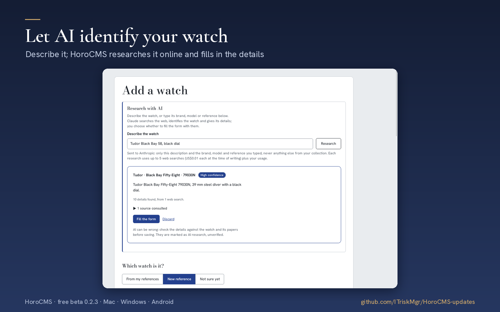 HoroCMS — Let AI identify your watch