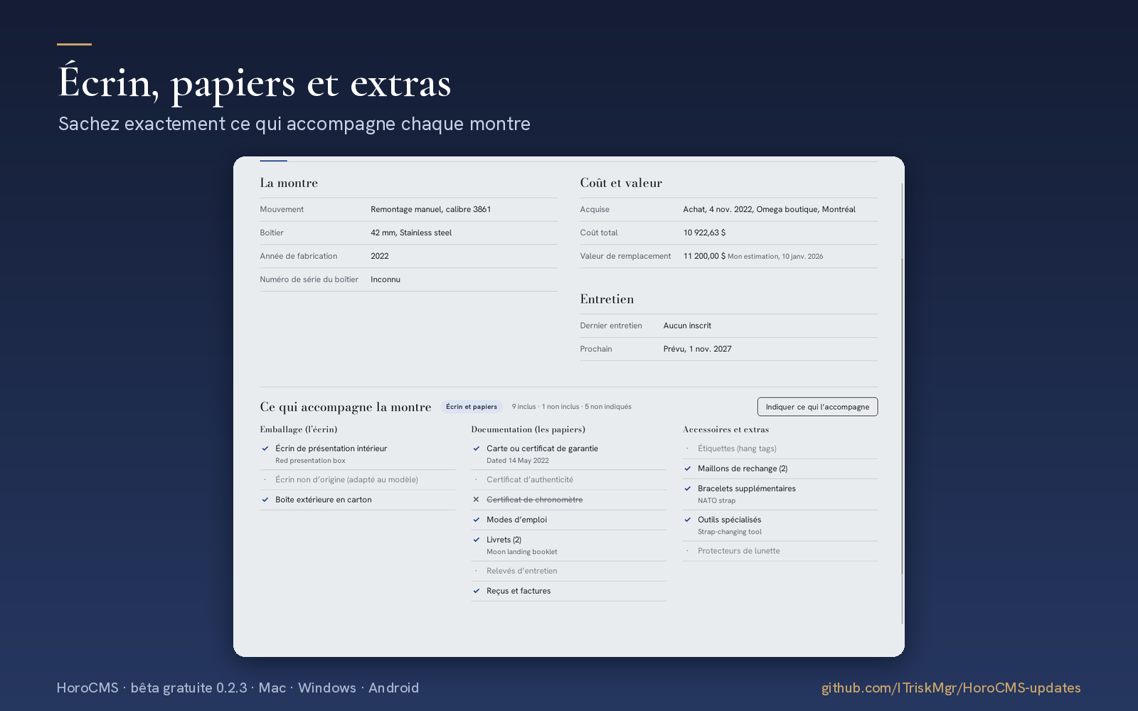 HoroCMS — Écrin, papiers et extras