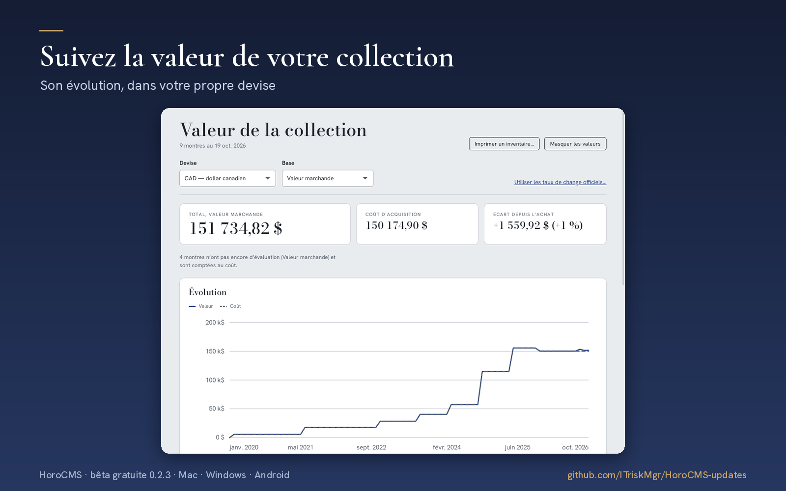 HoroCMS — Suivez la valeur de votre collection