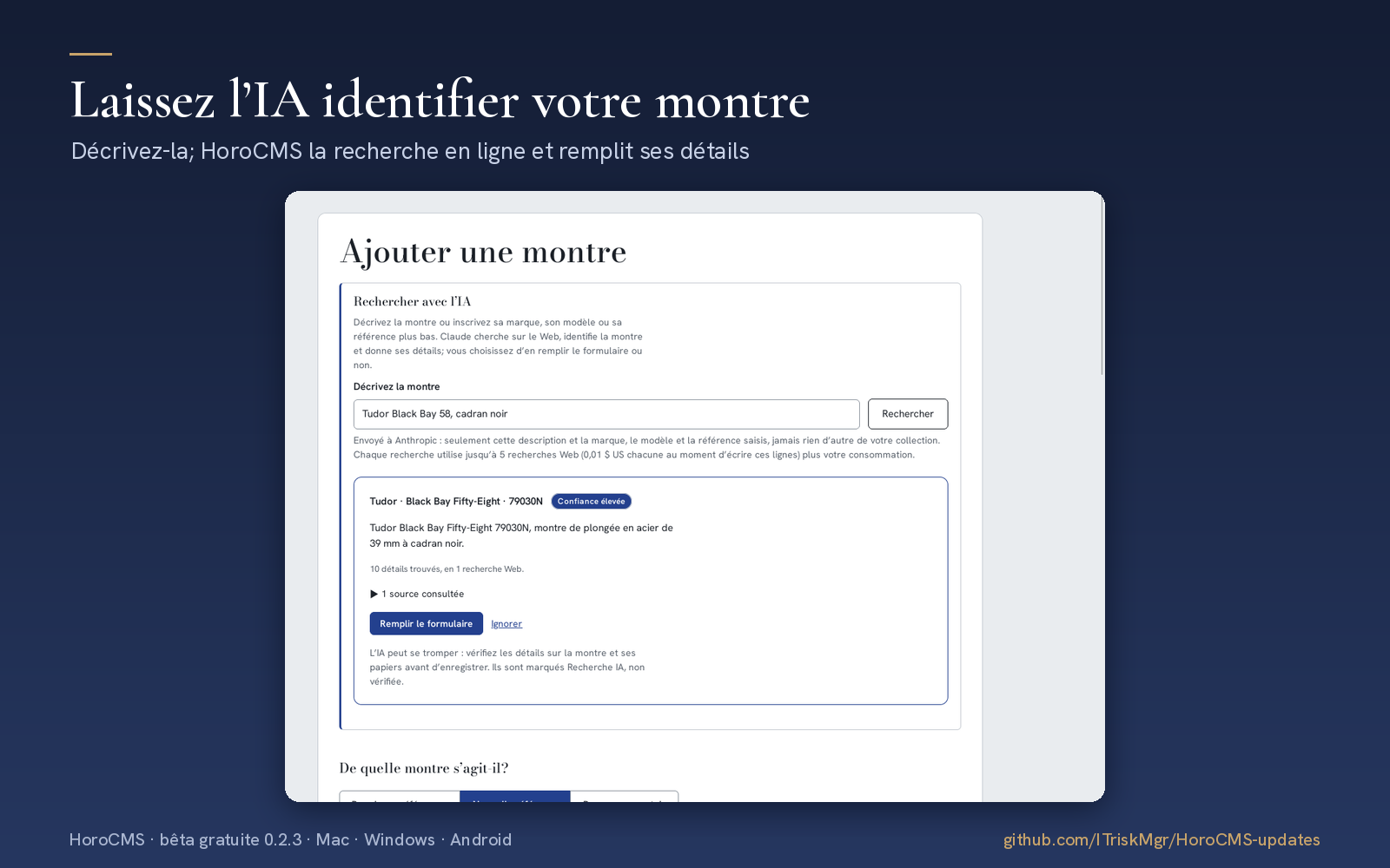 HoroCMS — Laissez l'IA identifier votre montre