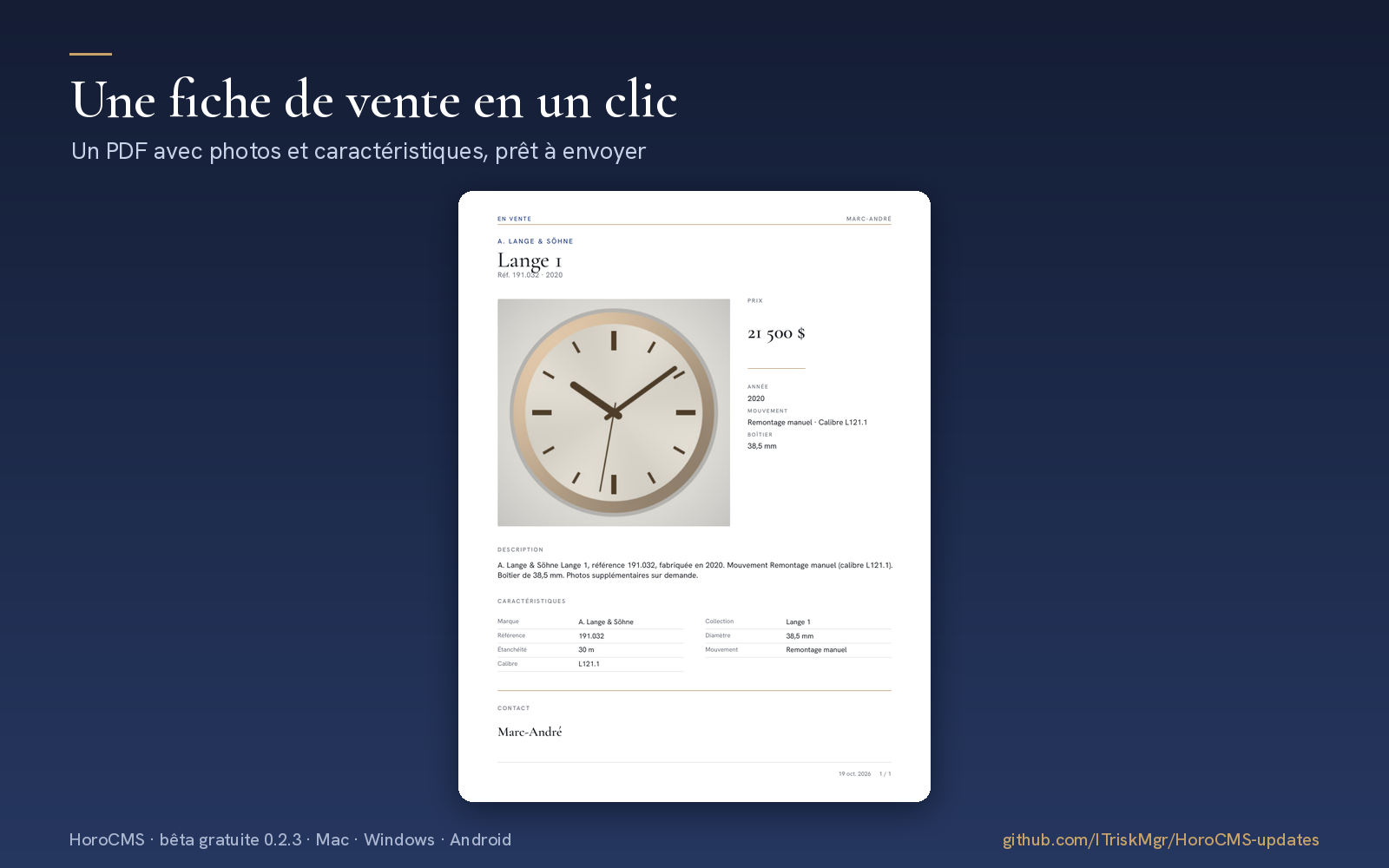 HoroCMS — Une fiche de vente en un clic